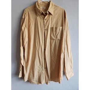 Men's XL mustard yellow white plaid button up long sleeve shirt 100% cotton